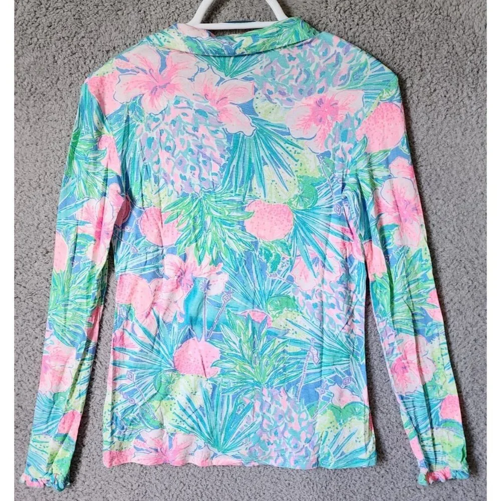 Lilly Pulitzer Women's Sz XXS‎ Long Ruffle Sleeve Button Front Pajama Top Floral